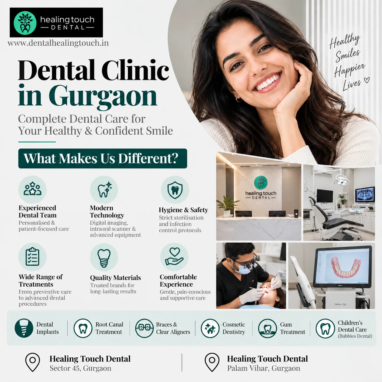 Healing Touch Dental, dental clinic in Gurgaon: experienced team, modern technology, hygiene and safety, with clinics in Sector 45 and Palam Vihar